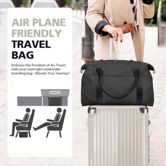 Women Men Black Waterproof Carry On Tote Travel Duffle Bag with Trolley Sleeve - Picture 2 of 7